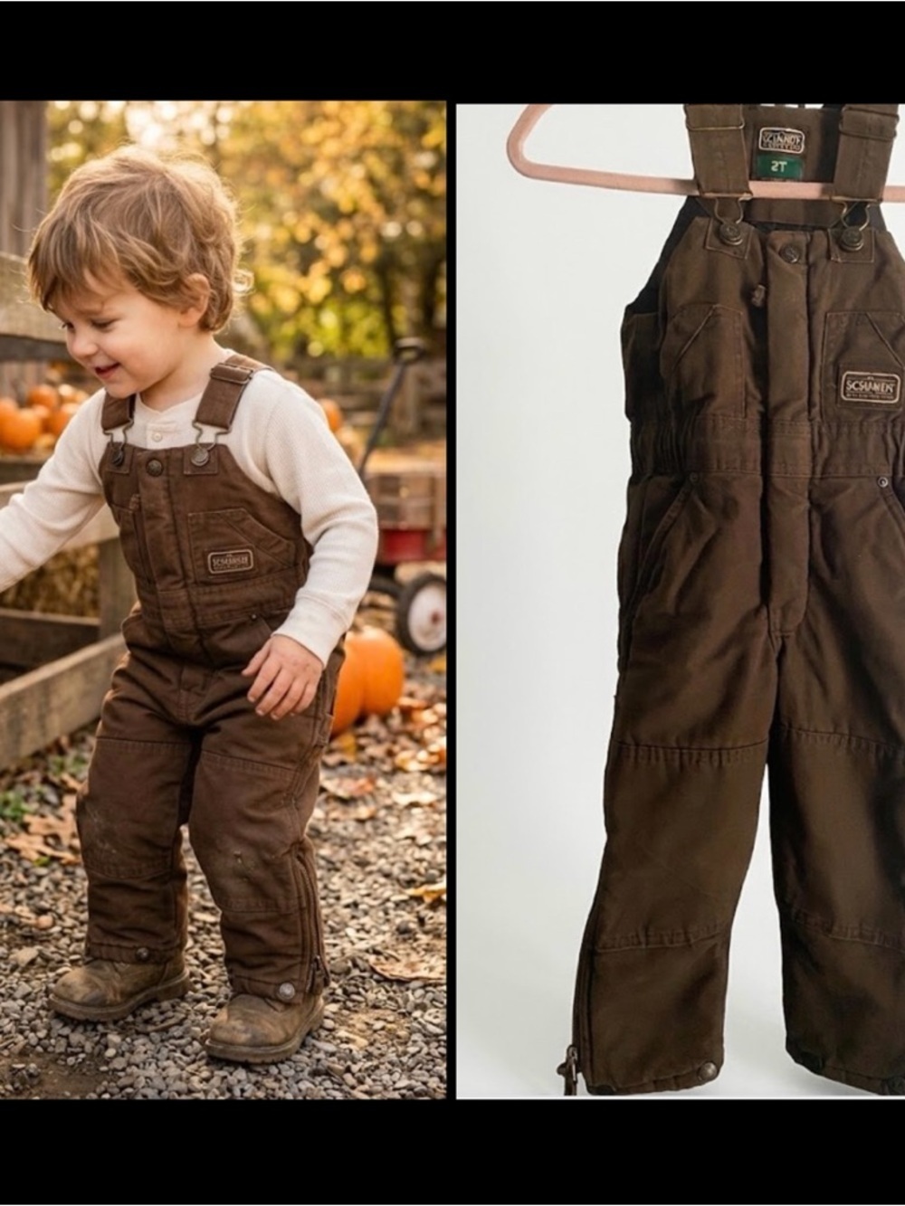 C.E. Schmidt Workwear Brown Kids Insulated Durable Winter Bib Overall Pants 2T